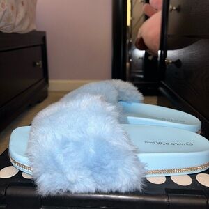 Baby blue with sparkly base slides never worn slide size 9
